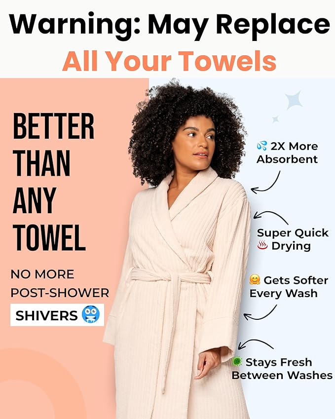 100% Organic Turkish Cotton Bathrobe - Terry Cloth Spa Towel Robe Lightweight Absorbent Shower Robe