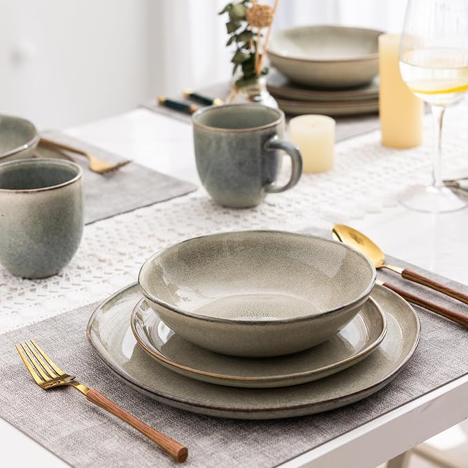 AmorArc Ceramic Dinnerware Sets,Handmade Reactive Glaze Stoneware Plates and Bowls Sets,Highly Scratch Resistant | Dishwasher & Microwave Safe Dishes Set,Service for 12 (36pc)