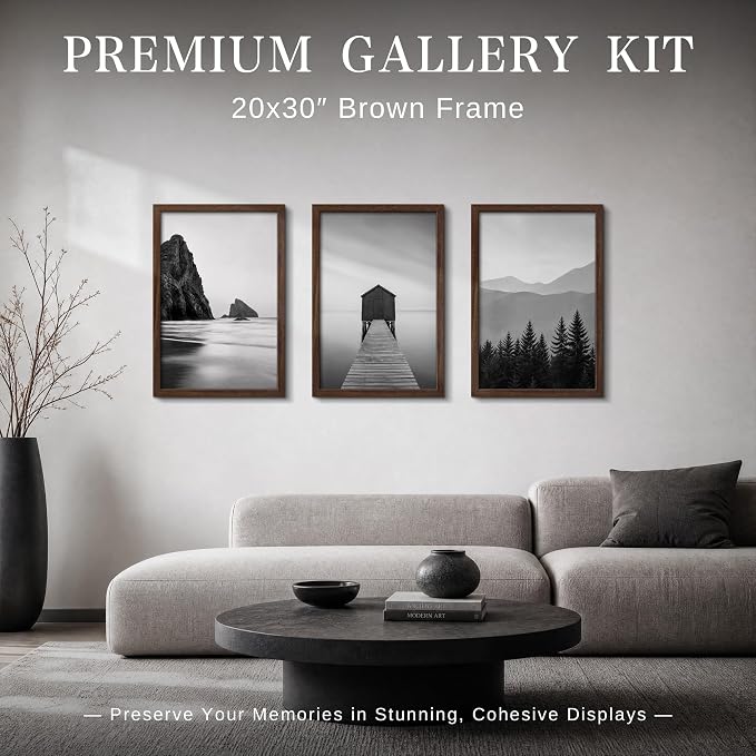 VCK 20x30 Poster Frame 3 Pack - Brown Solid Wood Picture Frames, Exclusive Wood Grain Picture Frames, Wall Hanging