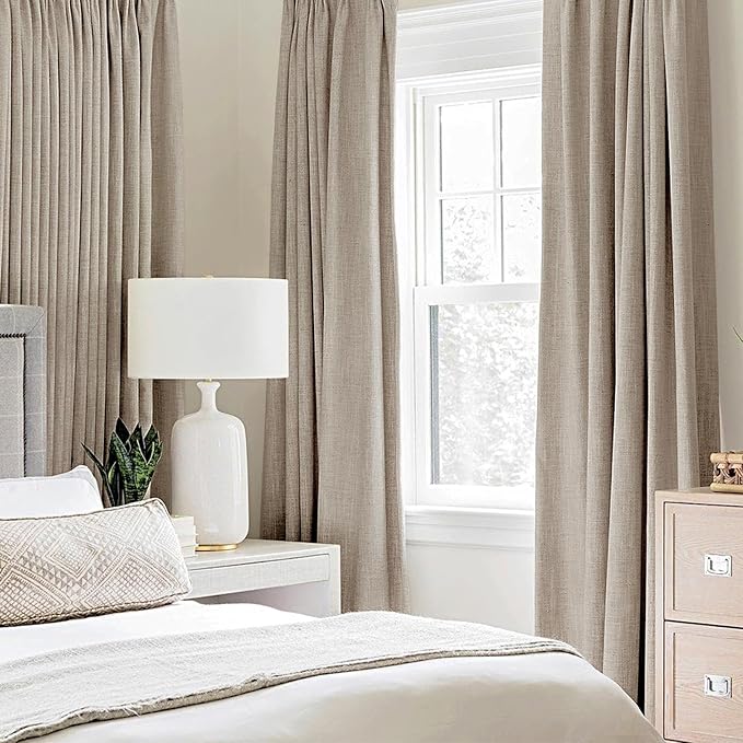MIULEE 100% Blackout Linen Textured Curtains for Bedroom Solid Thermal Insulated Taupe Grommet Room Darkening Curtains & Drapes Luxury Decor for Living Room 52 x 108 Inch (2 Panels)