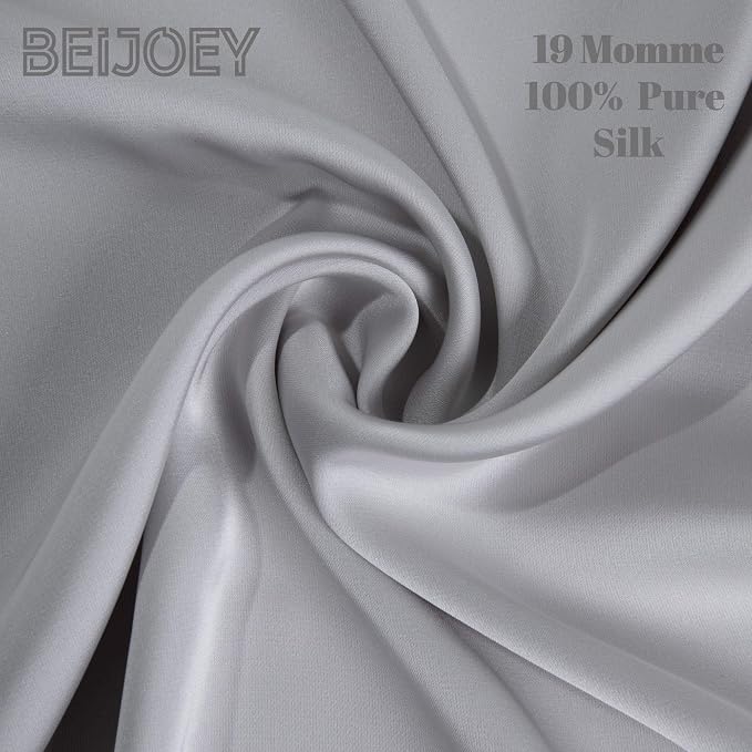 100% Mulberry Silk Pillowcase for Hair and Skin,with Hidden Zipper,Both Sides 19 Momme 600 Thread Count Natural Silk Pillow Cover,Soft Breathable Smooth (Silver, Queen 20''x30'')