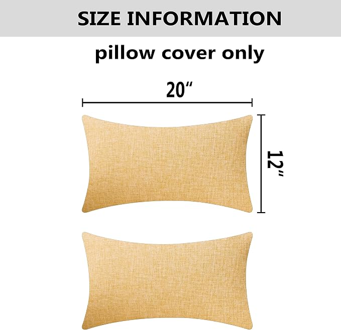Home Brilliant Lined Burlap Linen Pillow Covers Cushion Cover Throw Pillow Covers for Sofa Bed Summer Decor, 12"x20" 30x50cm, Set of 2, Yellow