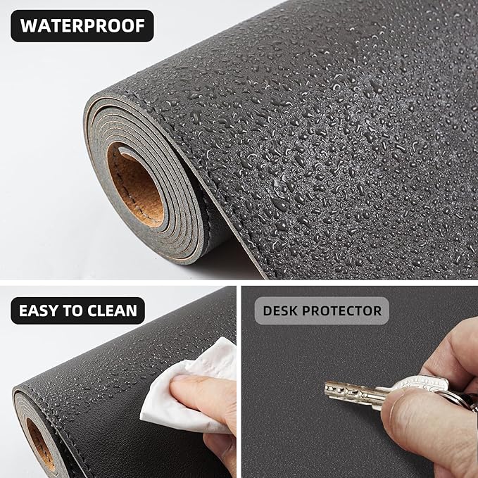 AFIING Cork Desk Mat 35.4" x 17", Dual-Sided Natural Cork & PU Leather Desk Pad, Non-Slip Waterproof Large Mouse Pad for Office, Home & Gaming (Dark Grey)