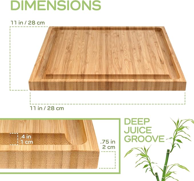 BambooMN Bulk Wholesale Premium Bamboo Grooved Cutting Board - 11" x 11" x .75" - 10 Piece