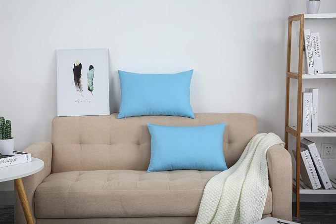 TangDepot 100% Cotton Solid Throw Pillow Cover 12x20 Sky Blue | 100% cotton, same-color zip, machine wash & air dry. For living room, bedroom, office, car. 42 colors, 129 sizes. Cover only.