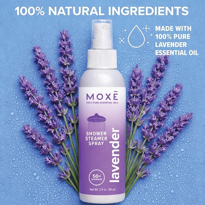 MOXĒ Shower Steamer Spray Lavender Essential Oil Shower Spray – Relaxing Aromatherapy Mist for Home Spa Experience – Pure Plant Based Fragrance for Daily Routine – 1 Pack, 2oz