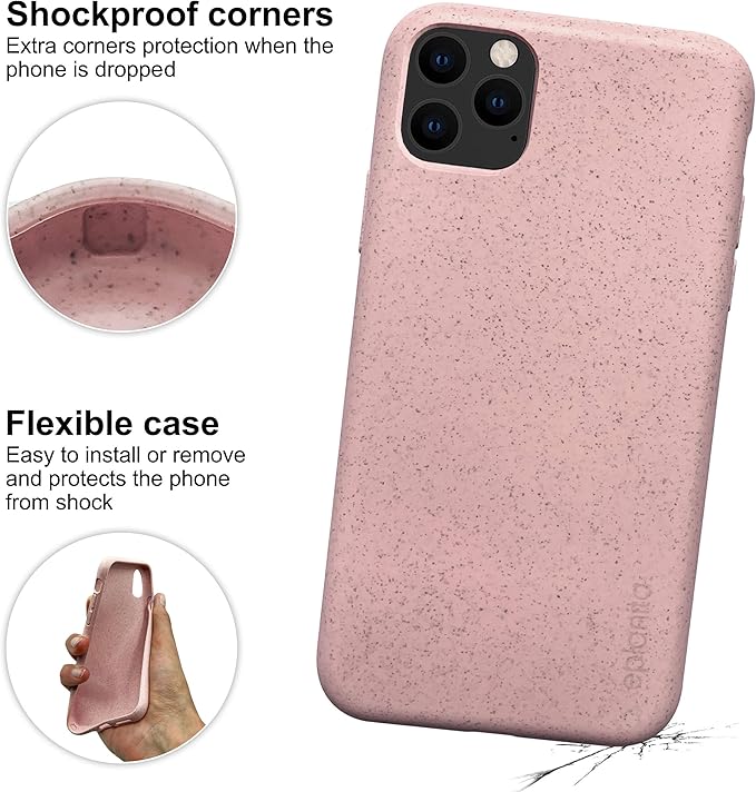 eplanita Eco Mobile Phone Case Compatible with iPhone 11 Pro, Plant Fiber, Drop Protection Cover, Durable and Sustainable (for iPhone 11 Pro, Pink)