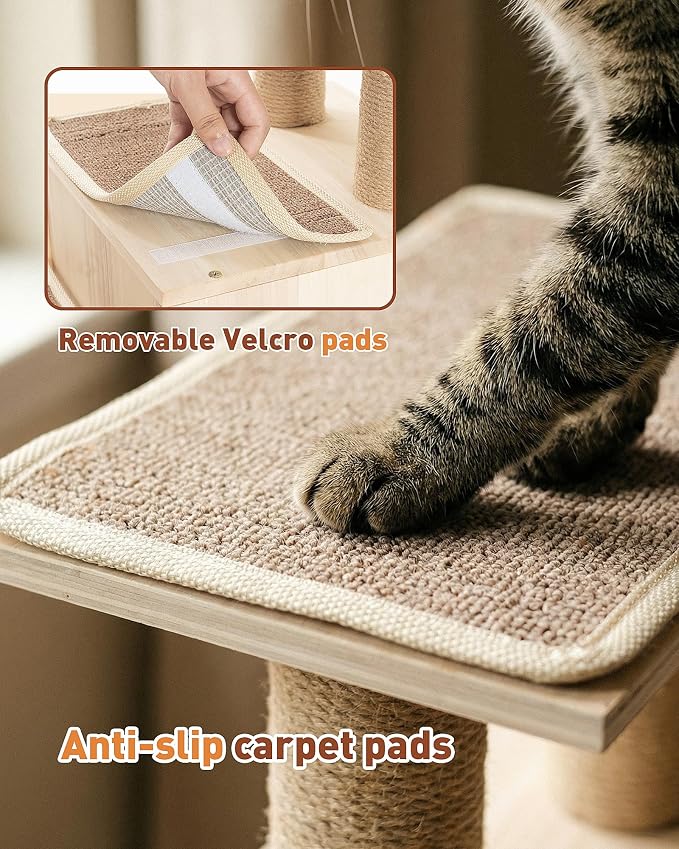3-in-1 Pet Stairs for Cats, 7.87" Depth Pet Steps for Cat, Wood Cat Stairs for High Bed and Sofa, 1 Condo Cave, Scratching Post, Sturdy Indoor Pet Stairs with Non-Slip Carpet Pads