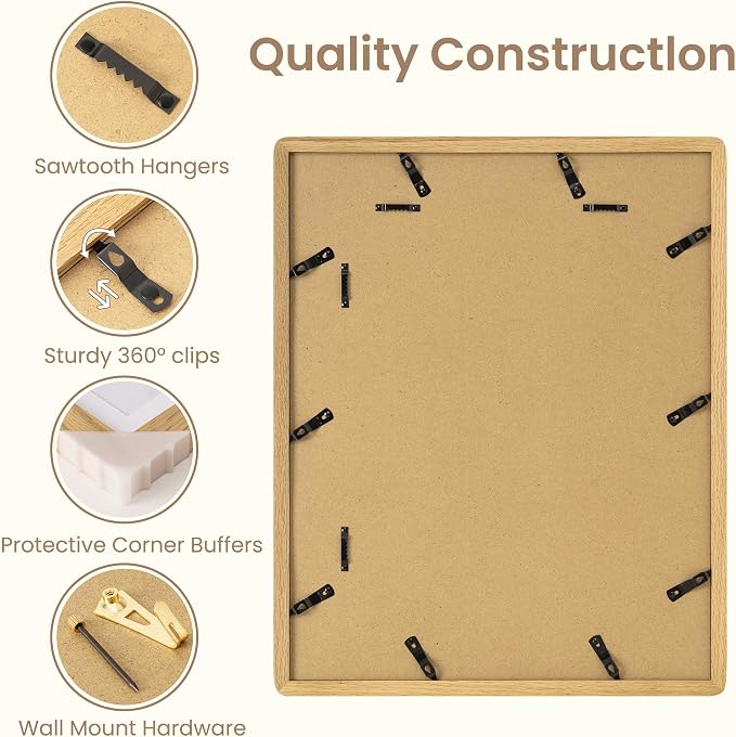 Fun Memories 13x19 Picture Frame - Solid Oak Wood Frame with Mat for 11x17, 13 By 19 Art Wall Frames with HD Tempered Glass, Horizontal or Vertical Wall Display, Natural Oak