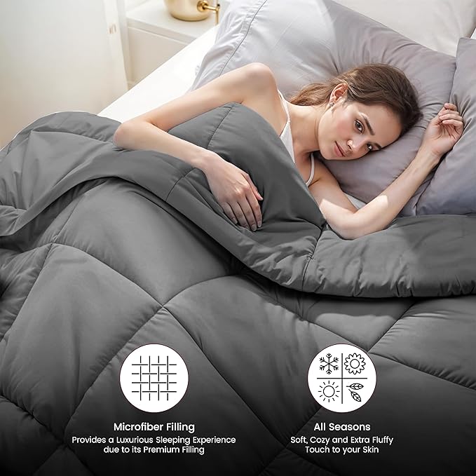 LUX Décor Queen Comforter – 88x88 Ultra-Soft Down Alternative Duvet Insert with Corner Tabs & Box Stitching, Hotel Quality Plush Hypoallergenic Microfiber, Oeko-TEX Certified – Grey