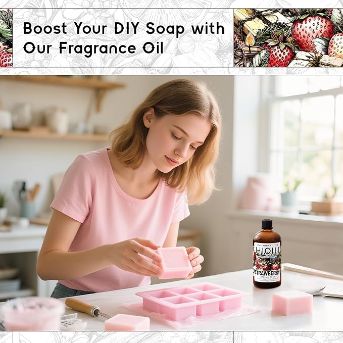 HIQILI Strawberry Fragrance Oil, DIY Fruity Scent Perfume - 5.07 Fl Oz | Suitable for Diffuser Use, Great for Candle, Soap, Body Butter Making, Long-Lasting Aroma, Graduated Dropper Included