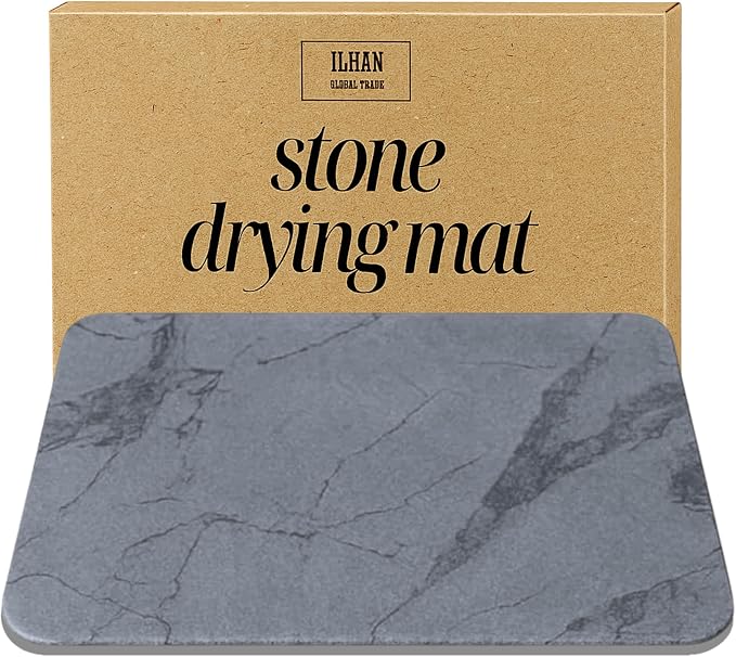 Diatomite Stone Dish Drying Mat for Kitchen Counter & Sink – Quick Dry, Super Absorbent, Non Slip, Eco Friendly Water Absorbing Tray, Heat Resistant 16x12”