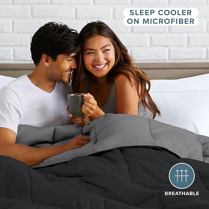 Bare Home California King Comforter - Reversible Colors - Goose Down Alternative - Ultra-Soft - Premium 1800 Series - All Season Warmth - Bedding Comforter (California King, Black/Grey)