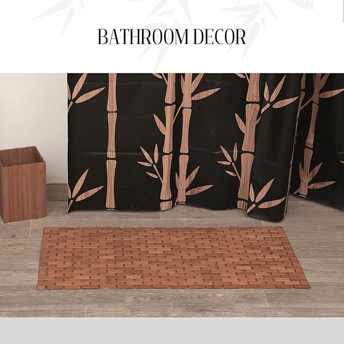 EVIDECO French Home Goods Rectangular Natural Bamboo Bathroom Mat - Non Slip Bath Mat - Perfect for Shower, Spa, Sauna and Bathroom Decor - Foldable Duckboard, 16 x 40 inches, Brown