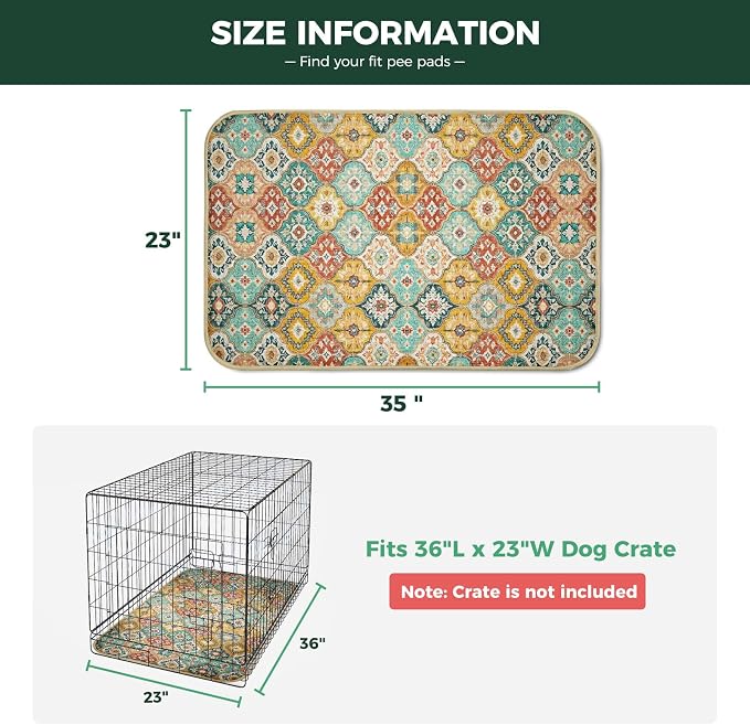 FXW Washable Pee Pads for Dogs, Puppy Pads with Super Absorbent, Specifically Designed for 36inch Cages, 23" x 35" Rectangle, Beige Gourd, 2 Packs