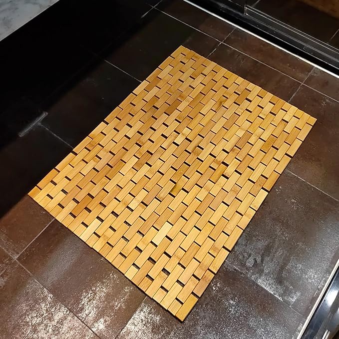 HJJKKH Bath Mat 23.6X35.4 inches, Non Slip and Foldable Floor Shower Mat for Bathroom, Bathtub, Shower, Sauna, Hot Tub, Rayon Derived from Bamboo
