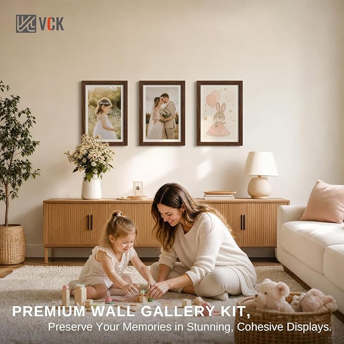 VCK 12x18 Picture Frame 3 Pack - Brown Wood Solid Poster Frames, Textured Exclusive Wood Wall Gallery Frame