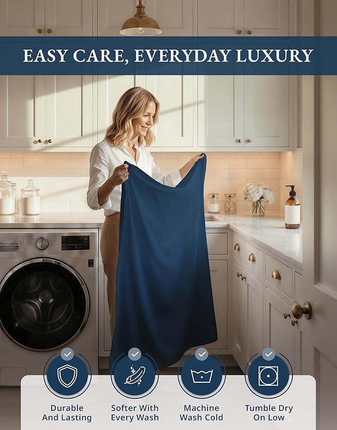 LANE LINEN 100% Cotton Split King Sheets for Adjustable Beds - 1000 Thread Count, Long Staple Mercerized Bedding Sheets, Luxury Hotel Like Thick 15" Deep Pocket Reinforced French Seams - Estate Blue