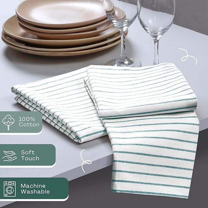 Multi Pack Stripe Napkins Set of 12, 18x18 Inch, 100% Cotton, Classic Striped Durable Napkin for Dinner, Wedding, Reusable and Washable for Everyday Dining - Burgundy, Orange, Green