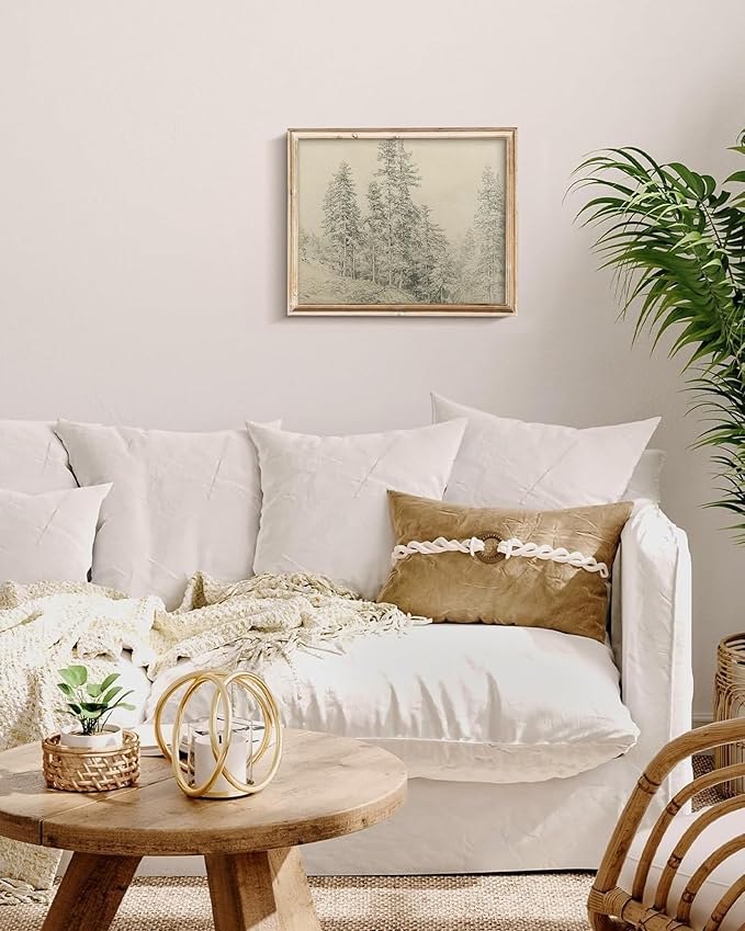 Vodefoad Sketch Tree Minimalist Drawing Canvas Wall Decor, Vintage Neutral Landscape Wall Art, Retro Antique Nature Art Pictures for Gallery Home Bedroom Bathroom Living Room - 8x10Inch Unframe