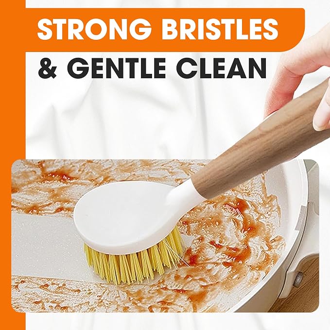 Cheer Collection Bamboo Dish Brush Set of 3 – Kitchen Scrub Brushes with Non-Scratch Bristles for Pots, Pans, and Sink Cleaning – Durable Dishwashing Brushes for Daily Kitchen Use