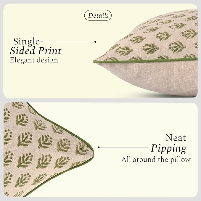 CPC Throw Piping Pillow Covers for Couch, 20x20 Inch Pillows for Living Room, 100% Cotton Boho Cute Outdoor Pillows, Flower Cushion Covers Gift for Spring, Easter - Earty Boho Vine