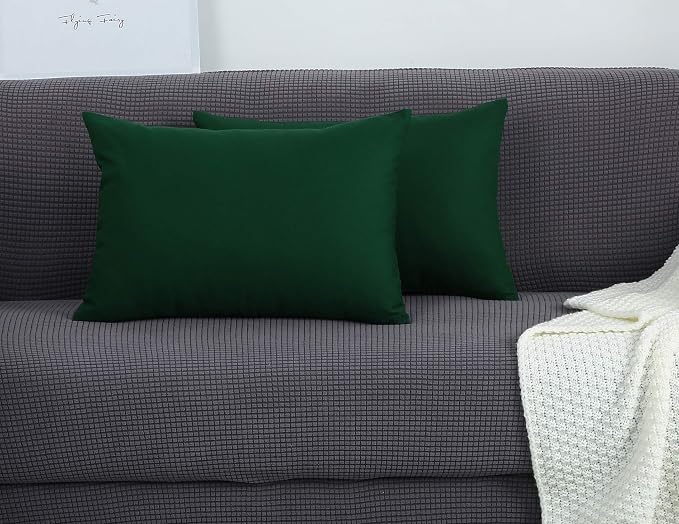 TangDepot 100% Cotton Solid Throw Pillow Cover 12x20 Deep Green | 100% cotton, same-color zip, machine wash & air dry. For living room, bedroom, office, car. 42 colors, 108 sizes. Cover only.