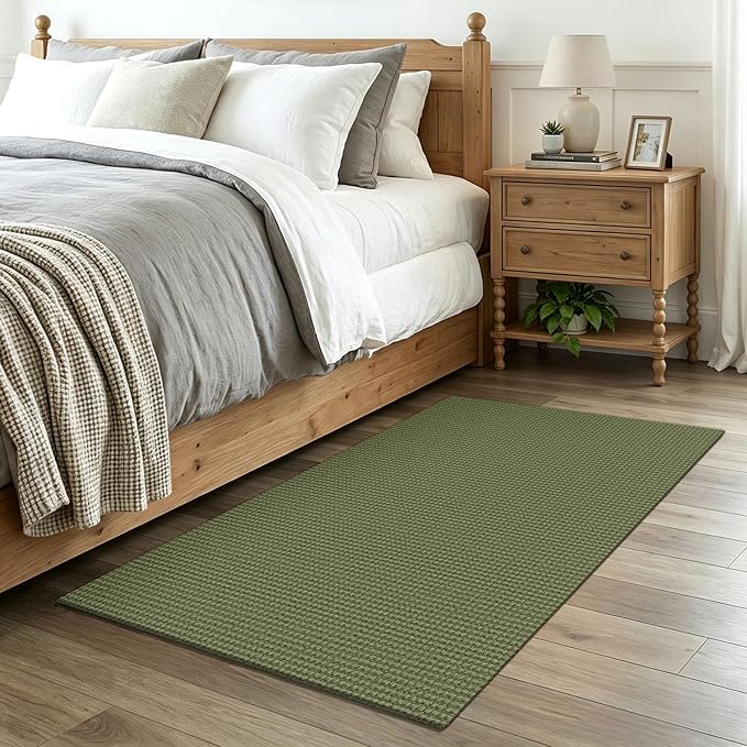 EARTHALL Woven Area Rug 3x4 Ft Washable Rugs for Entryway Braided Non Slip Rubber Backed Throw Rugs Door Mat Indoor Outdoor Entrance Cotton Carpet for Kitchen Foyer Front Door, Green