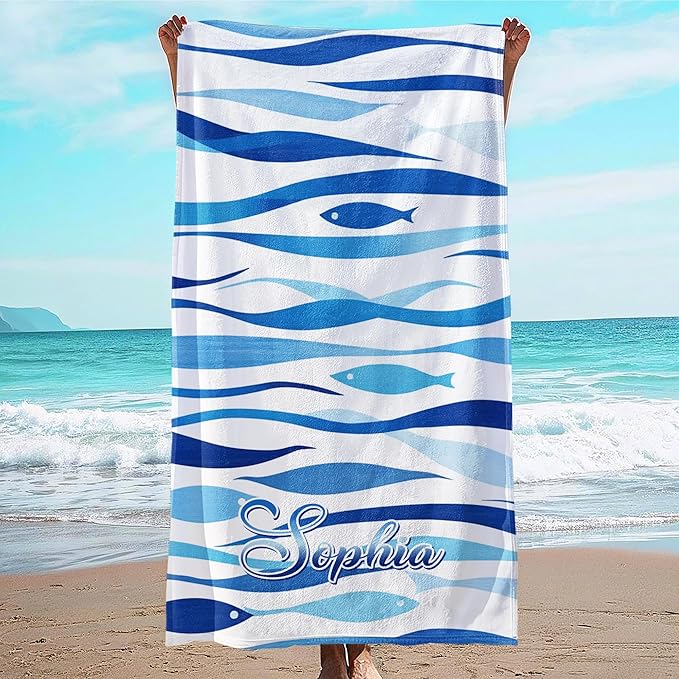 JML Custom Beach Towel with Name, Personalized Microfiber Beach Towel with Name, Large, Soft, Quick Dry & Absorbent for Swim, Pool,Adult,Summer Holiday,Vacation,Travel,Gift for Anniversary, Birthday