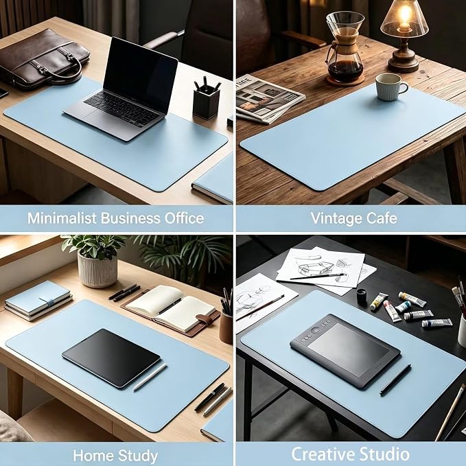 Leather Desk Mat | Computer Surface for Desktop(23.5x47.5Inches) | Large Mouse Pad and Keyboard Cover | Workspace Protector for Office | Blue