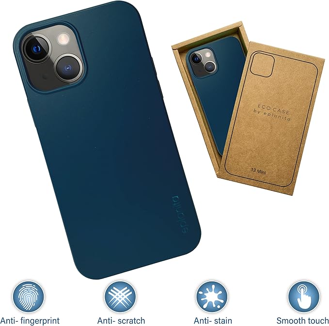 eplanita Eco Mobile Phone Case Compatible with iPhone 13 Mini, Plant Fiber, Drop Protection Cover, Durable and Sustainable (for iPhone 13 Mini, Dark Blue)