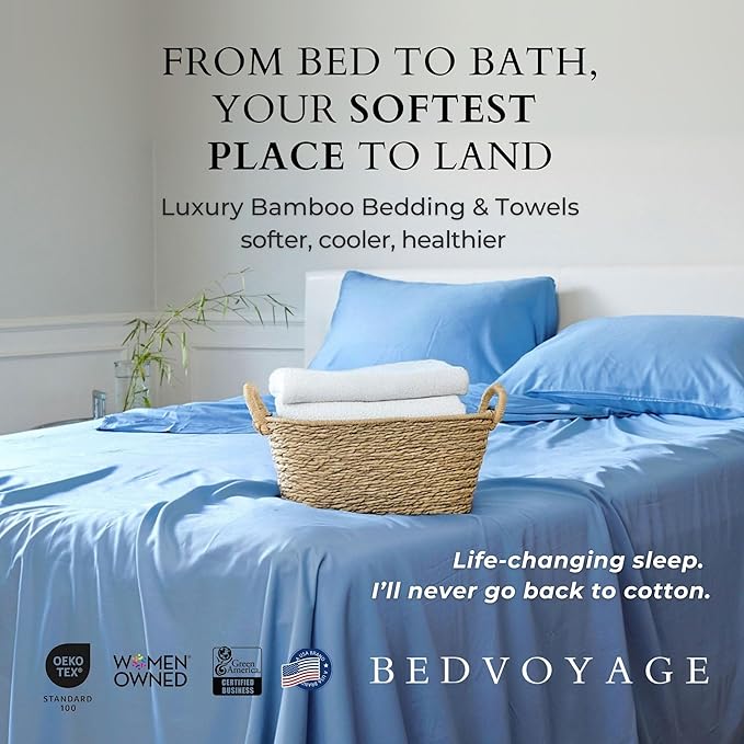 BedVoyage Ultra Soft Standard Pillowcase Set, Cooling & Breathable, Silky & Gentle to Skin and Hair, Luxury 100% Viscose Derived from Bamboo, 20x26 Envelope Closure, 2pc Set, Standard – Ocean