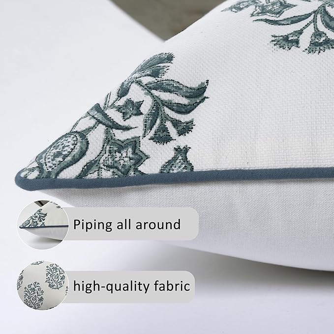 CPC Indigo Blue Block Print Throw Cushion Cover 24 x 24 Inch Set 2 - Decorative Boho Floral Pillow Case for Living Room, Bed, Sofa, Couch, Home Decor Cushion Cover Gift for Spring, Mother's Day