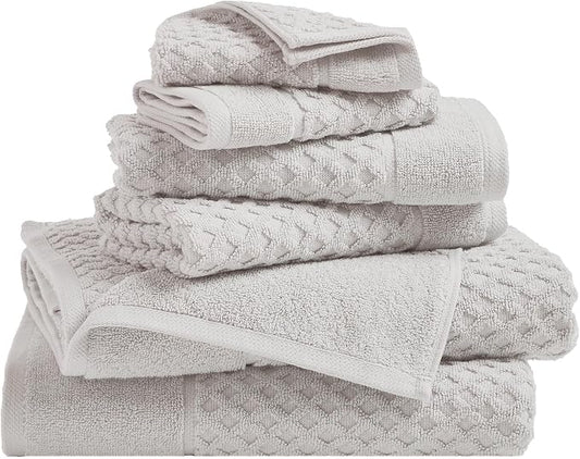 Great Bay Home Bath Towels - 100% Cotton 6 Piece Towel Set - Diamond Waffle Weave - Absorbent, Durable, Quick-Dry Towels for Bathroom (Light Grey)