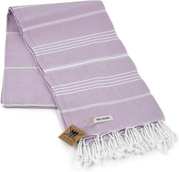 100% Organic Turkish Cotton Beach and Bath Towel, Peshtemal Towel Blanket, Quick Dry Sand Free, Oversized Light Compact, Diamond Weave, Prewashed, 71 x 39 Inches (Lilac)