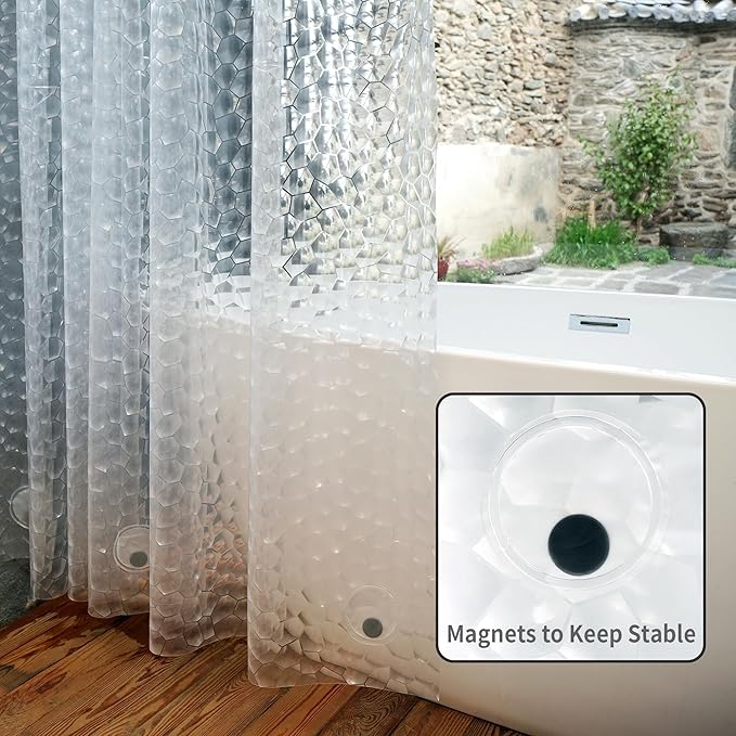 Ryhpez Clear Shower Curtain Liner - Shower Curtain Set with Hooks, Water Cube Pattern with See Through Top Window | 72"x72"