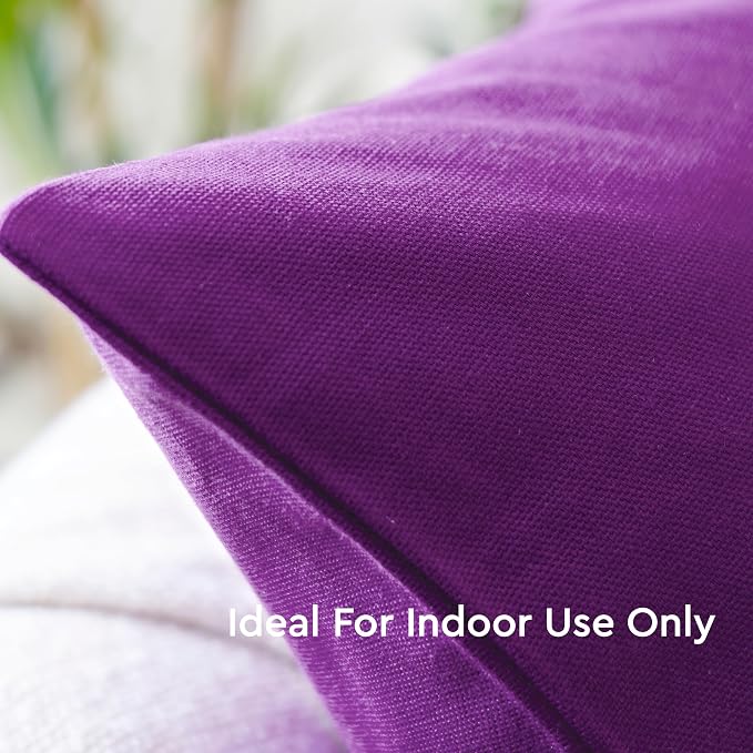 Encasa XO Throw Pillow Covers 20x20 in Set of 4 Purple | No Inserts | Cotton Pillow Covers for Living Room, Bed, Sofa, Couch | Decorative Cushion Covers with Improved Zipper