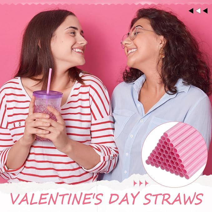 Honeydak 60 Pcs Reusable Hard Plastic Straws 9 Inch, Pink PP Drinking Straws Bulk for Iced Coffee Smoothies Cocktails Lemonade, Summer Patio BBQ Pool Party Supplies