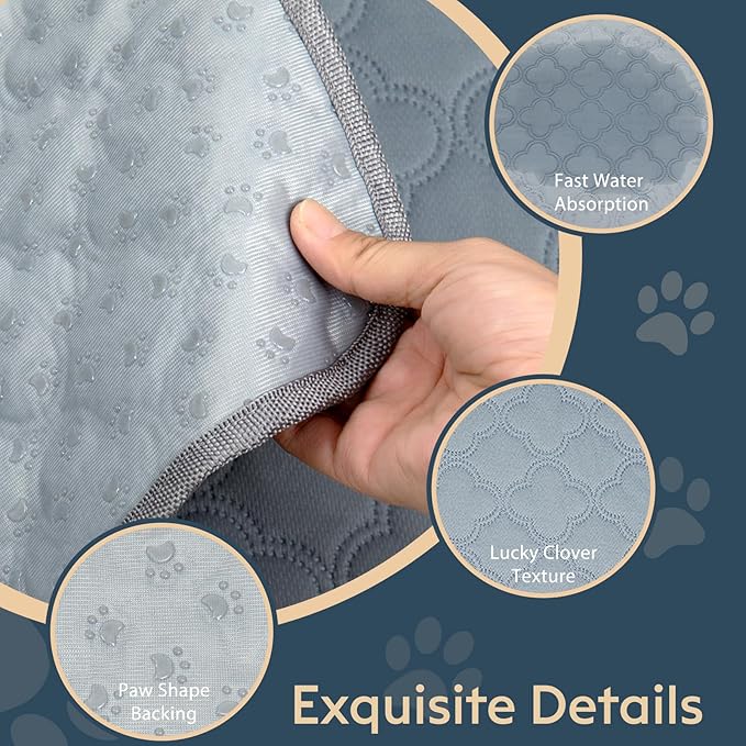 FunFurry Washable Pee Pads for Dogs - 2 Pack Reusable, Waterproof Puppy Pads, Super Absorbent with Dog Paw Shape Non-Slip Backing (Light Grey, 31" X 36" - 2 Pack)