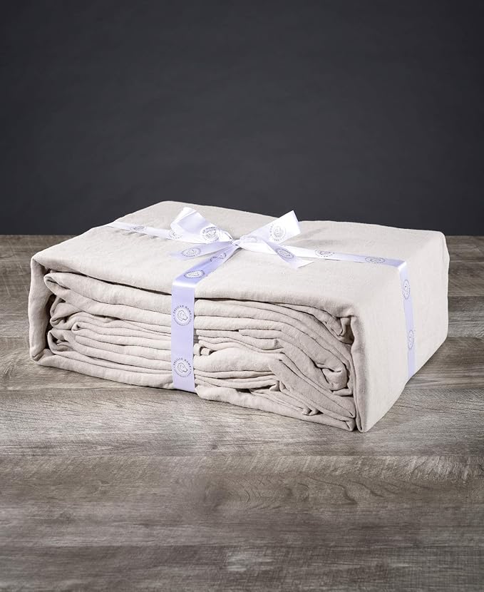 Delilah Home Sustainable Living 100% Organic Hemp Queen Bed Sheets Certified by GOTS and Vegan.org, Proudly Made in Portugal, 4 Piece Set, Natural