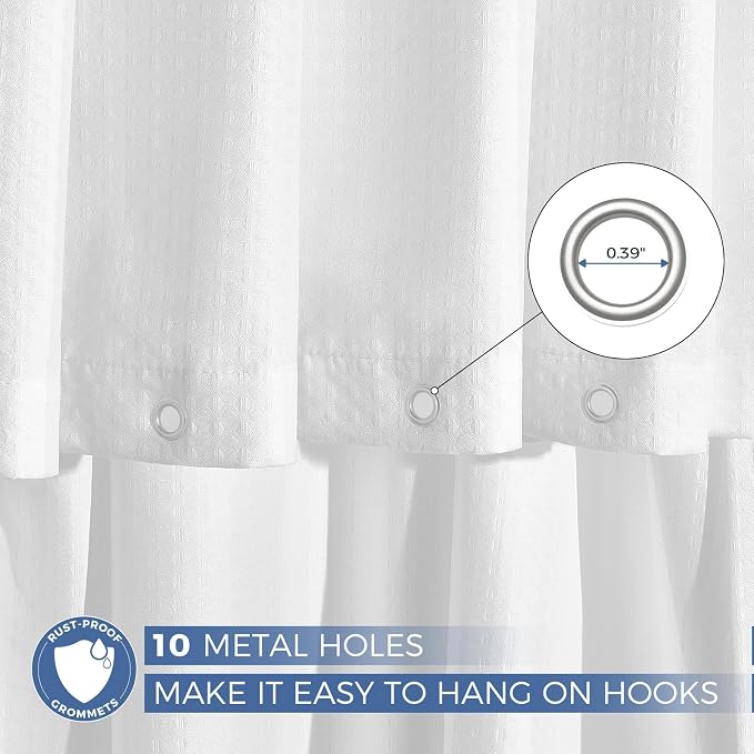 downluxe Waterproof Fabric Shower Curtain Liner, Soft Cloth Shower Liner with Magnets, Machine Washable & Hotel Quality Bathroom Curtain, 60" W x 72" L, Waffle White