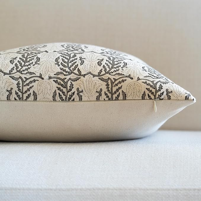FIOUOVO Floral Throw Pillow Covers 24x24 Set of 2 Block Print Cushion Covers Farmhouse Neutral Accent Decorative Pillow Covers Home Decor for Sofa Couch Living Room Bedroom, Light Taupe