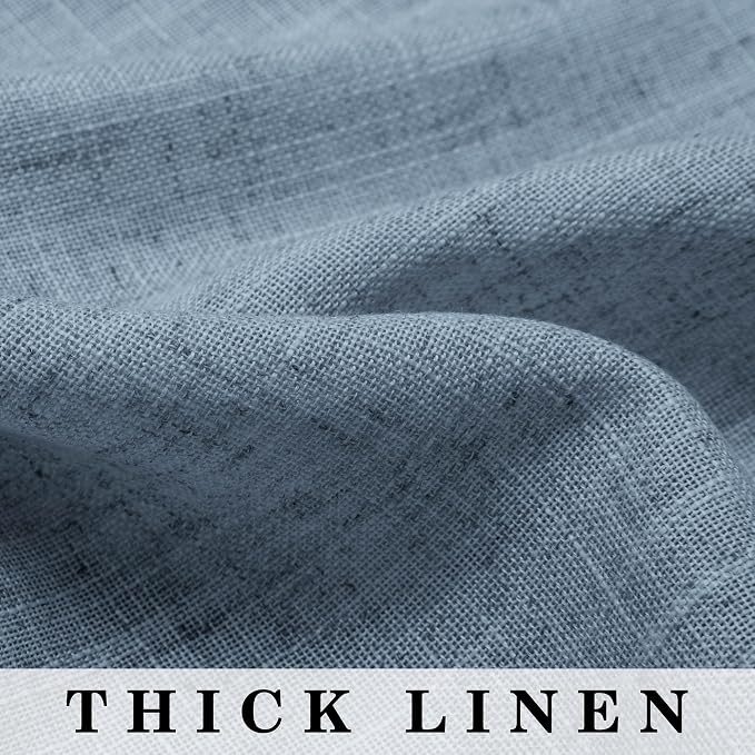 72 Inch Length Dusty Grey Country Blue Curtains for Living Room 2 Panel Set Sheer Semi Blackout Linen Curtains for Bedroom