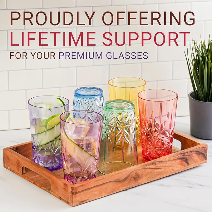 Bravario Royal Plastic Drinking Tumbler, Premium Quality Water Glasses, Dishwasher-Safe BPA-Free Durable Mixed Colors Assorted Stackable Cups, 18 oz Set of 12