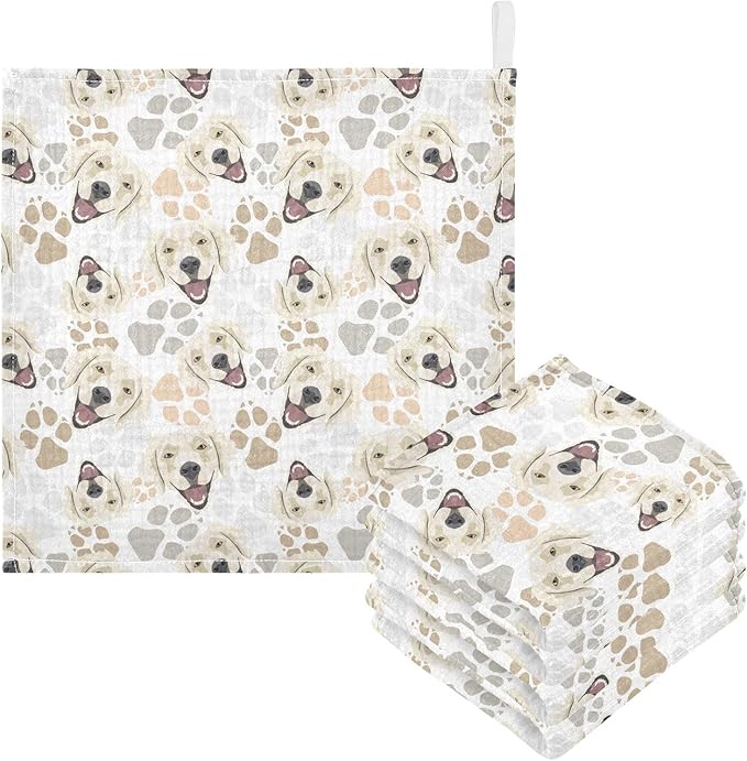 Baby Golden Retriever Dog Msulin Washcloths Newborn Face Towel - Baby Muslin Burp Cloths 5 Pack Soft Absorbent Natural Cotton Wash Towel 11.8"X11.8" Baby Bath Towels Wipes