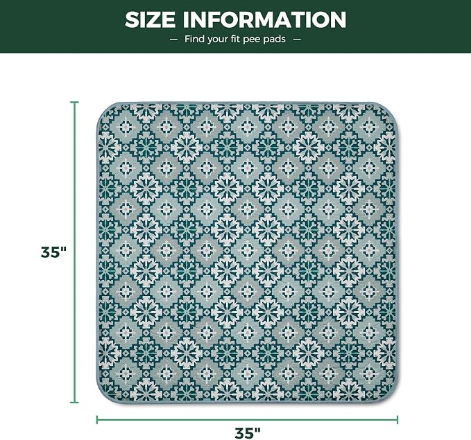 FXW Washable Pee Pads for Dogs, Puppy Pads with Super Absorbent, Specifically Designed for Potty Training, 35" Square, Tribal Blue, 2 Packs