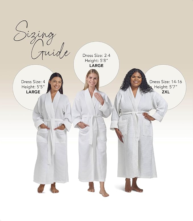 Women's Waffle Robe by Boca Terry, Lightweight Waffle Knit Summer Bathrobe | Full length, soft spa & hotel bath robe for women