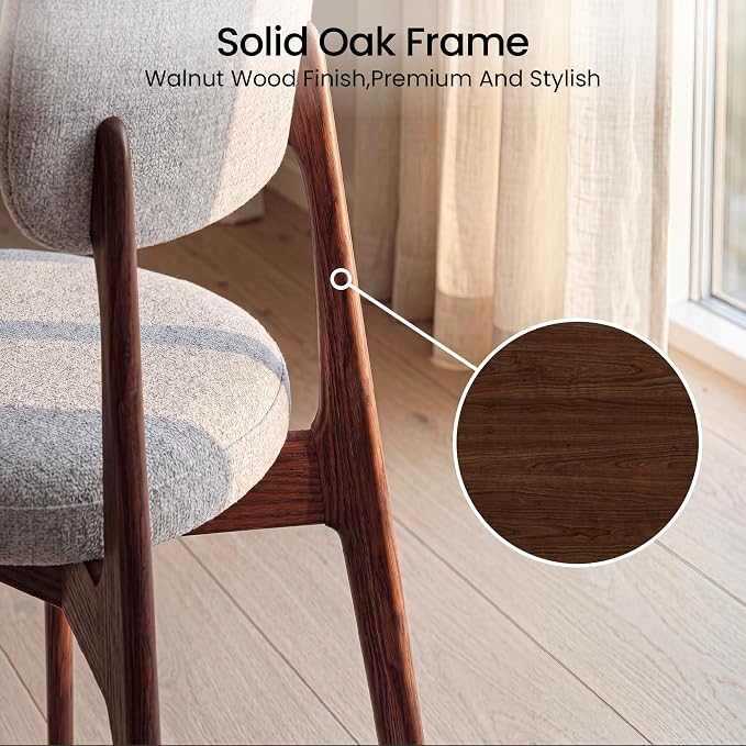 COLAMY Dining Chairs Set of 4, Modern Upholstered Kitchen Room Chairs with Solid Red Oak Wood Legs, 5-Min Easy Assembly Anti-Wobble, High-Weight Fabric Farmhouse Side Chair, 300lbs,Walnut,Beige