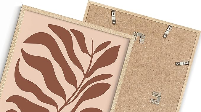 Abstract Organic Leaf Silhouette Wall Art Botanical Shapes Earth Tones Terracotta Mid Century Modern 16x20 Inch Oak Wood Beige Framed Minimalist Print for Bedroom Decor