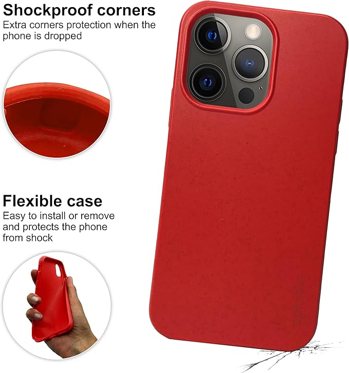 eplanita Eco Mobile Phone Case Compatible with iPhone 13 Pro Max, Plant Fiber, Drop Protection Cover, Durable and Sustainable (for iPhone 13 Pro Max, Red)